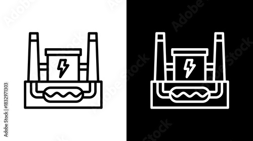 Geothermal Plant  White Icon Set Design