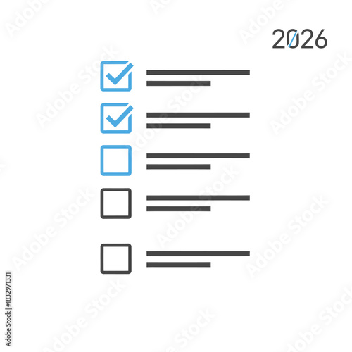 Annual task management checklist icon for 2026, visualizing completed progress and outstanding objectives for strategic goal achievement