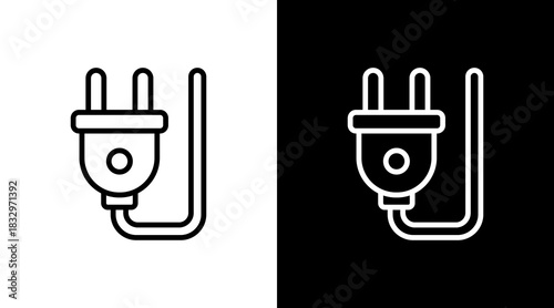 Electric Plug  White Icon Set Design
