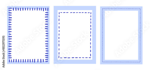 Blue frame, whimsical vector borders set for sea poster, vector flat abstract illustrations isolated on white