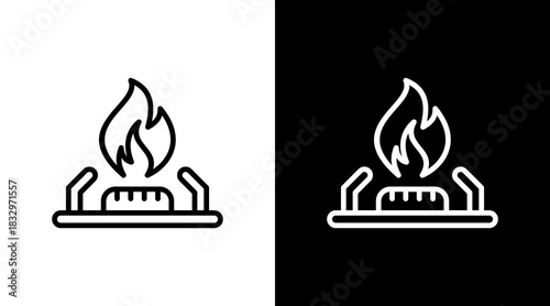 Gas Flame  White Icon Set Design