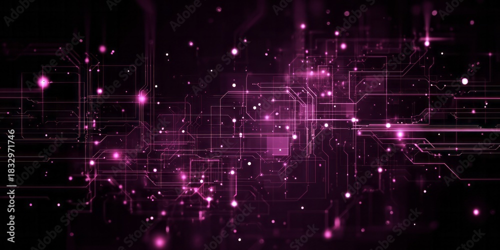 Obraz premium Futuristic digital interface glows with vibrant magenta light patterns against a dark backdrop