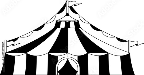 black and white illustration of A circus tent