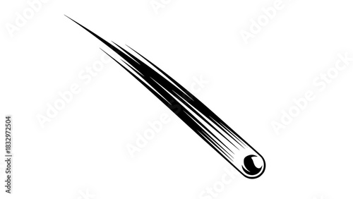 Vector of a comet streaking across the sky, clean minimal line art, isolated on white background, smooth curved tail, modern and elegant illustration