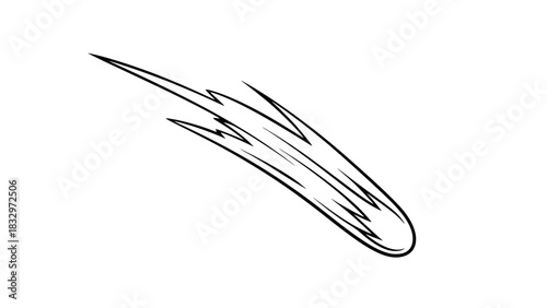 Vector of a comet streaking across the sky, clean minimal line art, isolated on white background, smooth curved tail, modern and elegant illustration