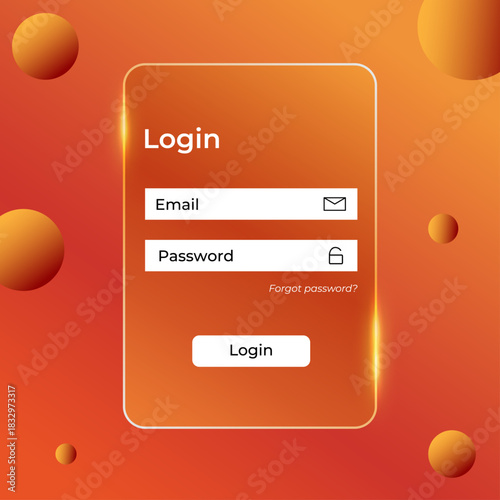 Vector account registration screen in an orange frame with a glass effect