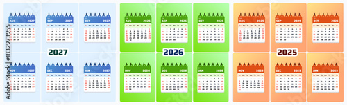 August 2027 Calendar. December, January, August, September, October, November 2025 Daily Planner. Simple January 2026 Layout. Vector artwork