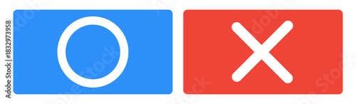 Minimal O and X icon set with bold blue and red backgrounds. Ideal for UI decisions, game indicators, check systems, confirmation prompts, voting graphics, quizzes, and modern interface elements