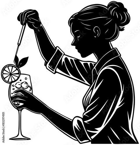 Cocktail Preparation – Mixology Line Art Silhouette