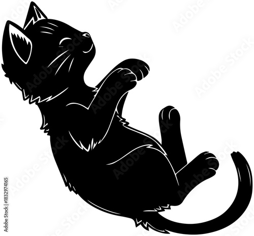 Relaxed Cat on Back – Playful Pet Silhouette