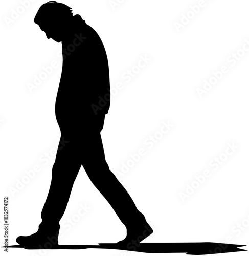 Person Walking with Head Down – Introspective Silhouette