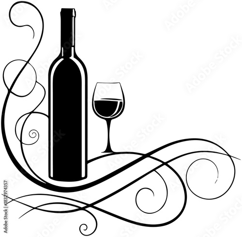 Wine Bottle and Glass – Decorative Silhouette Design