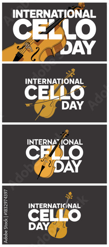 International Cello Day Posters with Yellow Cello Illustration