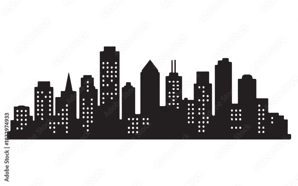 Naklejka premium City skylines, silhouette of the city. Cityscape with buildings, Modern city with layers