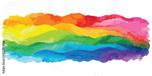 A vibrant rainbow spectrum painted with watercolor brushstrokes on a white background art
