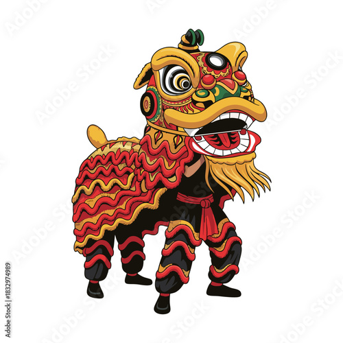 vector illustration of a lion dance with a white background