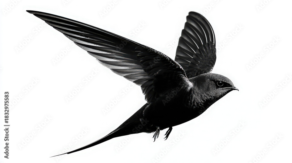 Obraz premium common swift bird silhouette flying isolated on white background