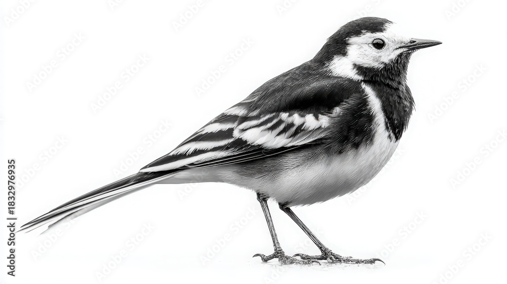 Fototapeta premium pied wagtail walking on white background