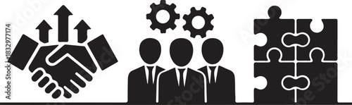 Business Icons Representing Teamwork, Partnership, and Strategy