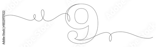 Continuous line art of the number  with curved and twisting lines. Vector illustration 