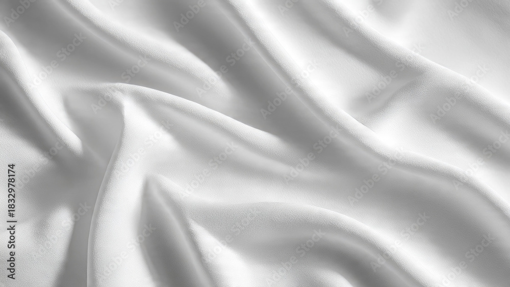 Obraz premium Elegant white fabric drapes with soft, flowing folds, creating a luxurious and serene textile background. Perfect for clean textures.
