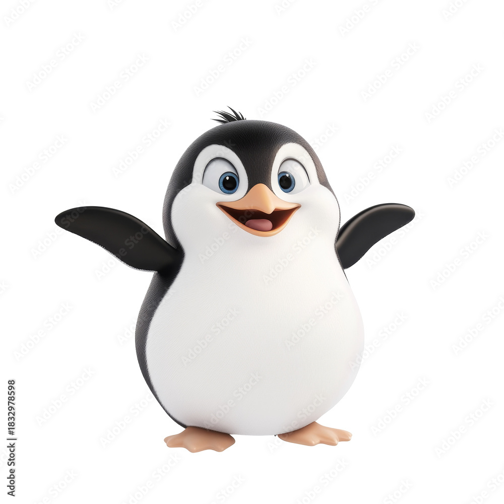 Fototapeta premium Happy cartoon penguin standing with outstretched flippers