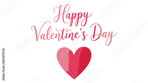 Happy valentine s day greeting with a pink heart illustration and elegant script font on a white background perfect for romantic celebrations and expressions of love