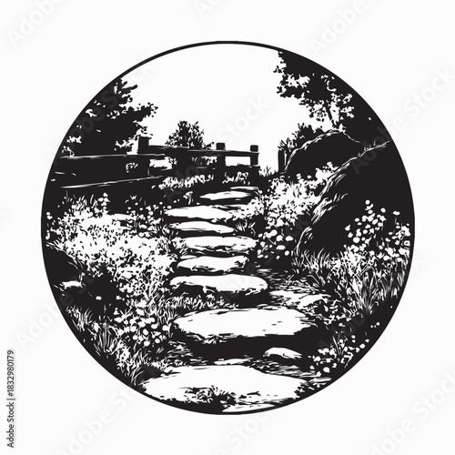 Garden Path Silhouette Vector Isolated on White Background