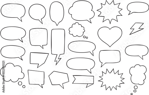 Speech Bubble Collection: A diverse collection of speech bubble, each meticulously crafted, ready to convey thoughts, ideas, and messages in a range of shapes and styles.