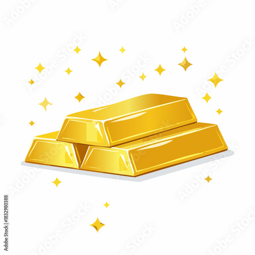 Illustration of three gold bars with shiny stars around them on a white background, conveying a sense of wealth and luxury.