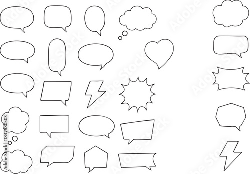 Dialogue Icons: A curated collection of diverse dialogue bubbles and thought clouds, ideal for visual storytelling and content creation. Each design encapsulates a unique style and expression.