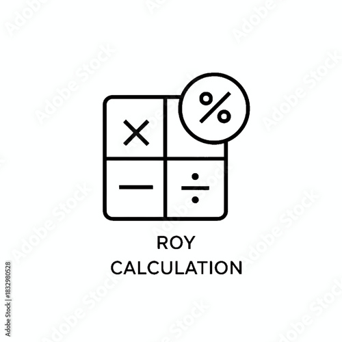 Streamlined line art icon representing financial calculation, business metrics, and return on investment analysis with arithmetic operations and percentage symbols for strategic planning