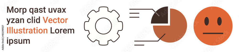 Fototapeta premium Business processes, data analytics, minimalism, communication concepts, feedback system, illustration design. Gear, pie chart and neutral faces in modern alignment. Data analytics and business