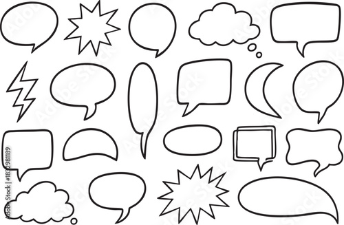 Speech Bubbles Collection: A versatile array of speech bubbles, each with a unique shape, offering a diverse set of options for conveying thoughts, ideas.