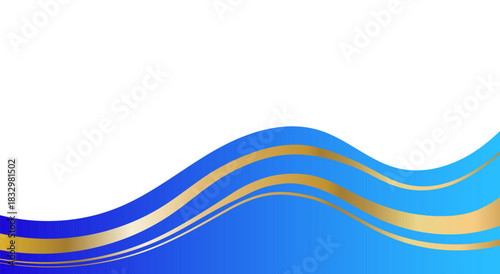 Luxury blue and gold curved border, elegant footer frame isolated on white background