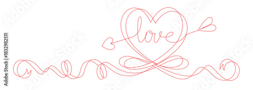 red line art style illustration forming a heart with an arrow vector.eps