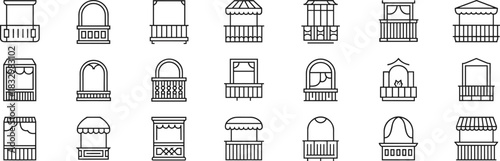 Set of outline vector icons depicting chaotic or irregular medical ECG or EKG rhythm monitoring, digital health, heart rate variability, fibrillation, and patient diagnostic applications.