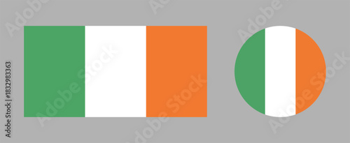 Irish flag badges round, rectangular. Flag of Ireland. Set of flags rectangle, circle icon.