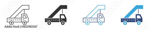 Loading Ramp Truck icon set, Airport Ground Support Vehicle, Cargo Handling Transport and Logistics Operation concept icon, vector illustration.