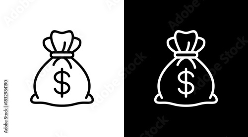 Money Bag  White Icon Set Design