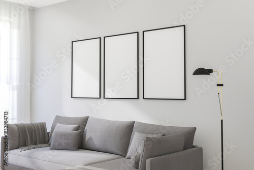 Tthree frame mockup. 3d render.