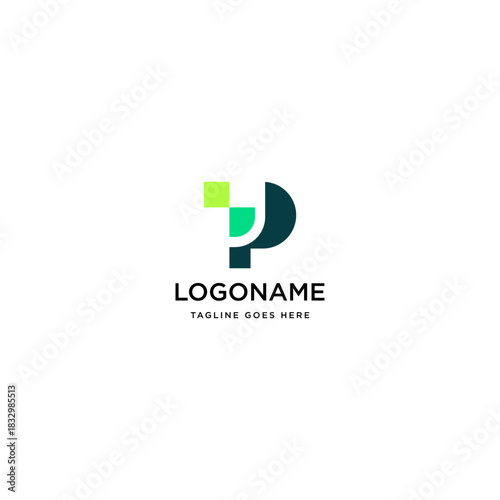P Initial Letter Logo Design with Digital Pixels