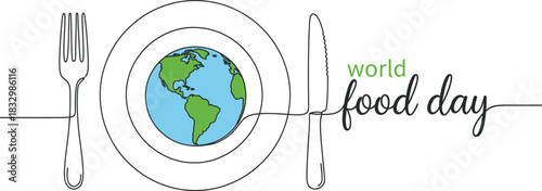 World food day illustration with globe on plate and utensils