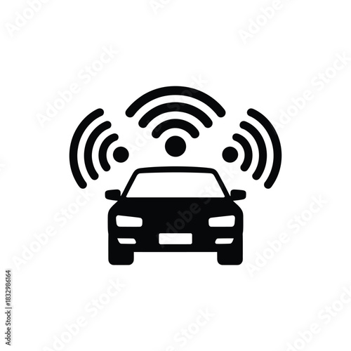 Connected car icon with wireless signal waves