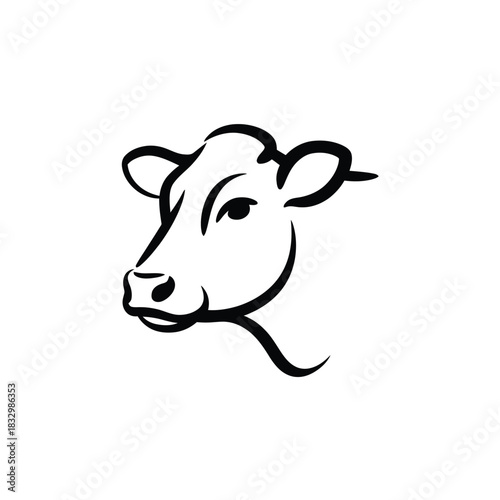 Simple hand drawn black and white cow head illustration