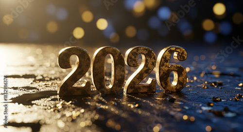 Year 2026 display on reflective surface