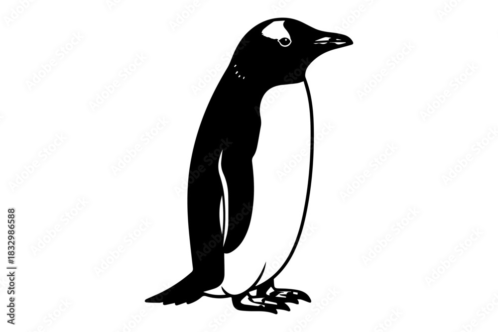 Fototapeta premium Gentoo Penguin Silhouette A Striking Black and White Depiction for Wildlife and Nature Themes