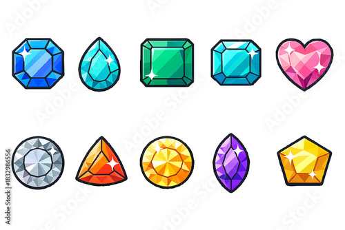 Colorful Gemstone Collection Sparkling Precious Stone Icons