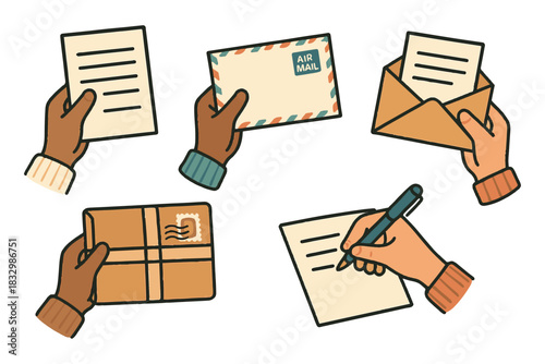 Hand Delivery Illustrations of Hands Holding and Writing Letters