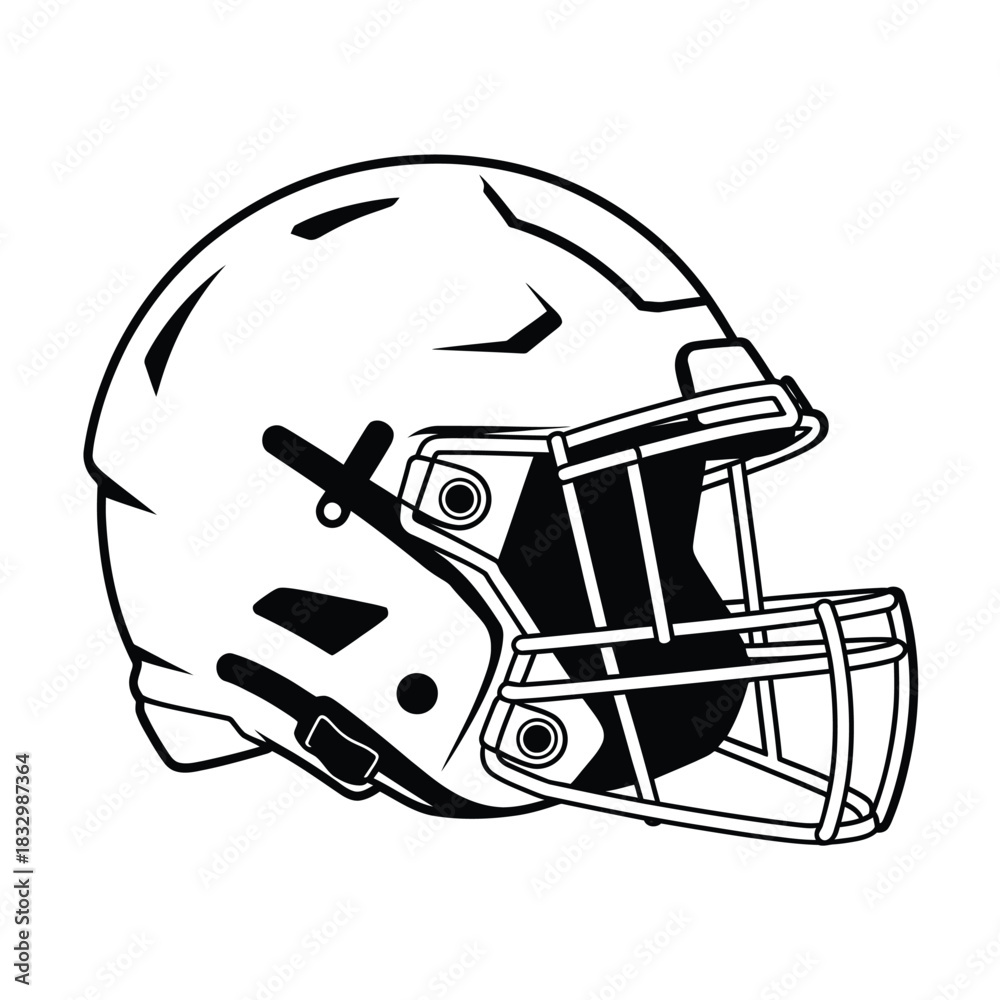 Fototapeta premium Black and white outline drawing of a football helmet